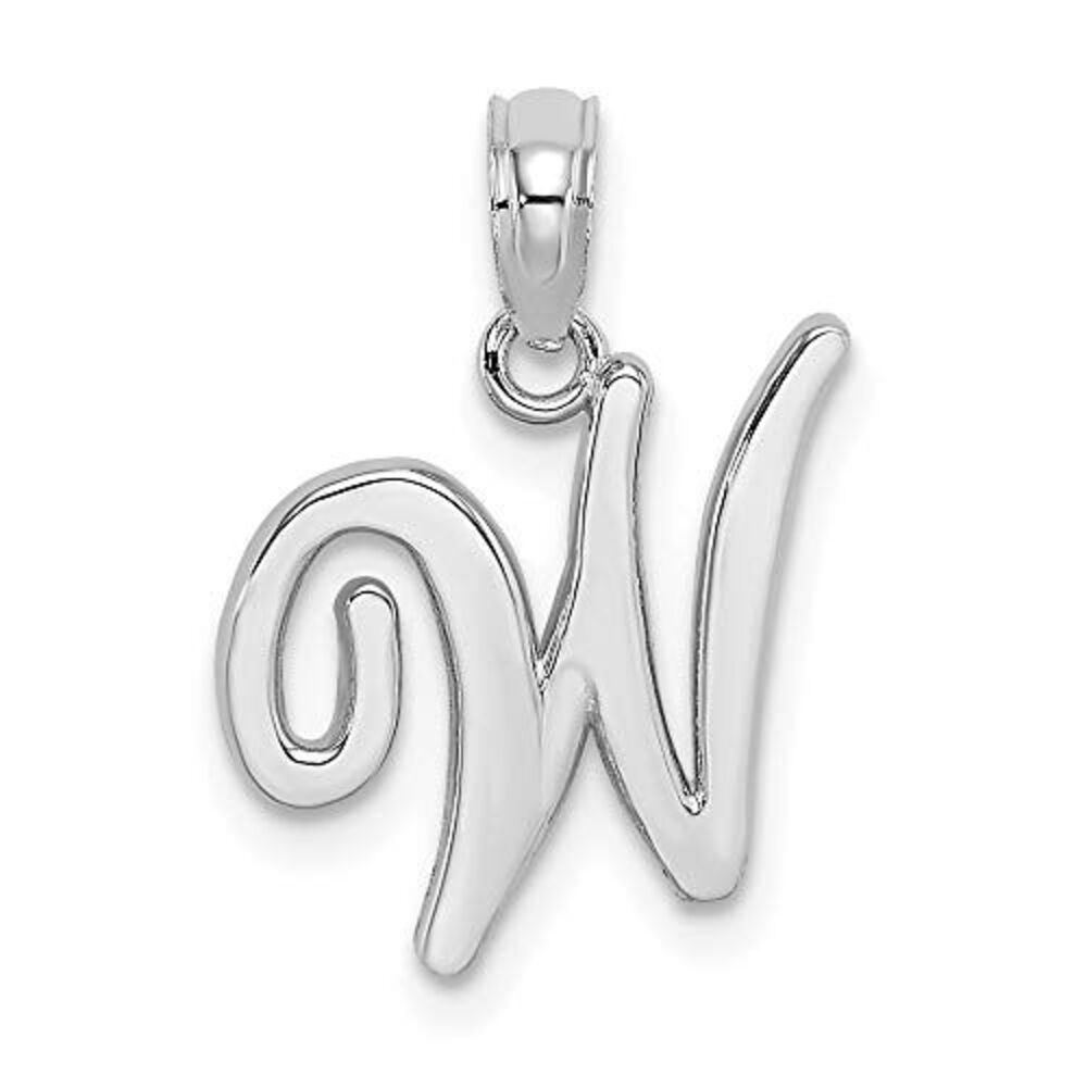 10k White Gold Polished W Script Initial Charm - image 5